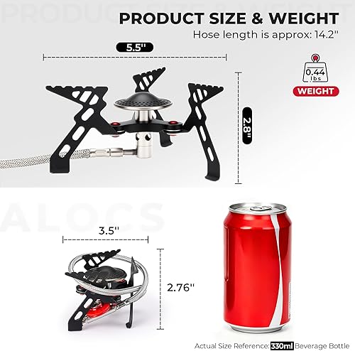 Miniatura 7 de Alocs Estufa de mochilero de 2800 W, estufa de campamento portátil, mini estufa de campamento ligera, estufa de gas plegable con bolsa de transporte