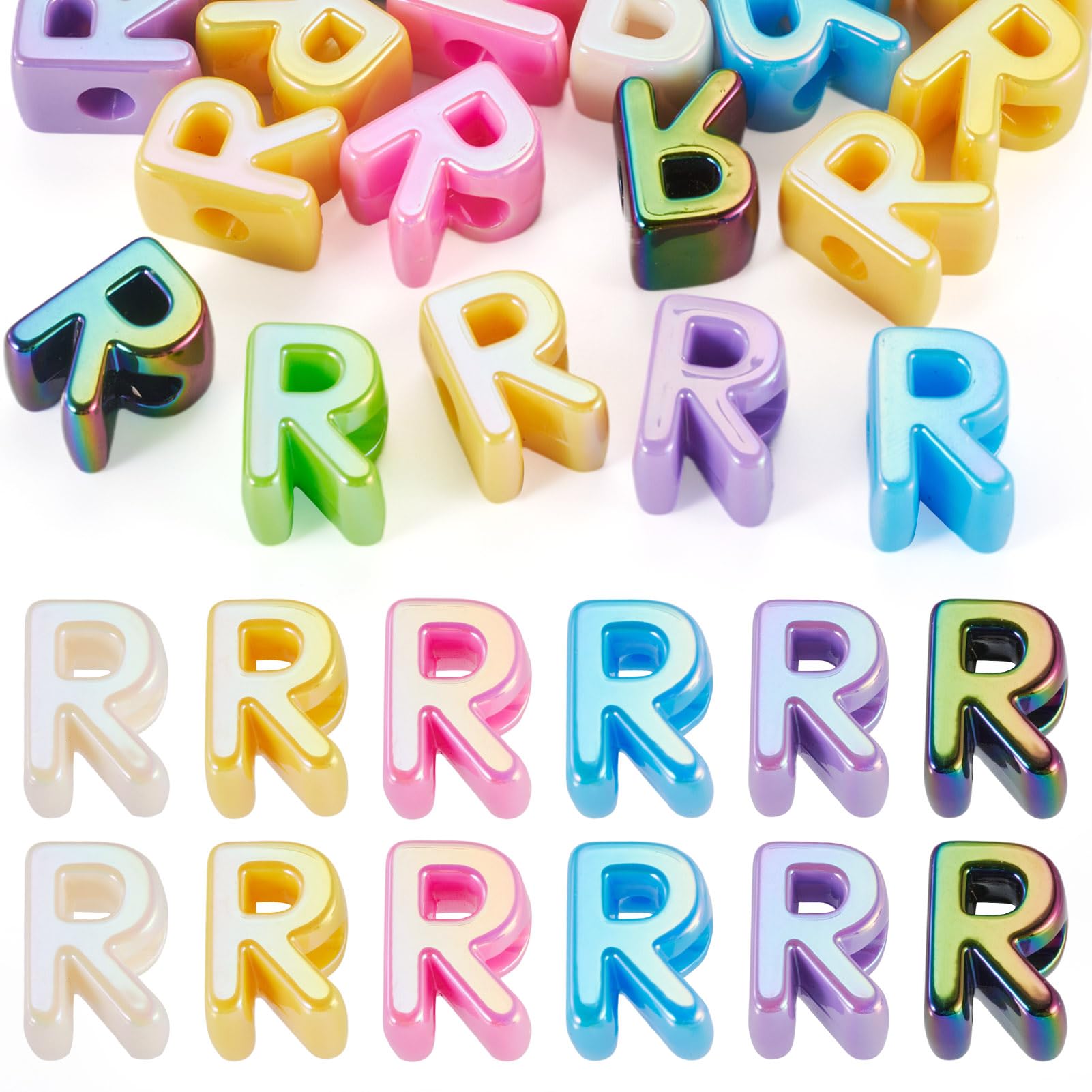 20Pcs Large Acrylic Letter Beads, Big Iridescent Letter Alphabet Beads, 3D Acrylic Letter Slide Bead Colorful Large Hole European Bead for Jewelry Making Name ID Craft — image 1