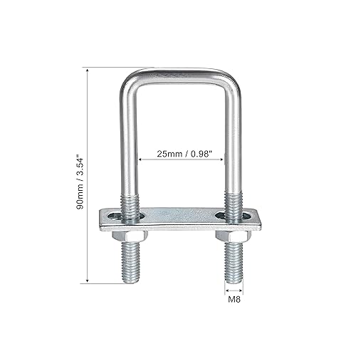 Miniatura 58 de uxcell Pernos cuadrados en U de 1-3/8 "(35 mm) de ancho interior de acero al carbono M8 con tuercas, placa, arandelas