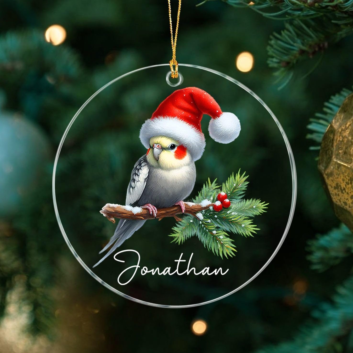 Cockatiel Acrylic Ornament, Custom Name Cockatiel Ornament