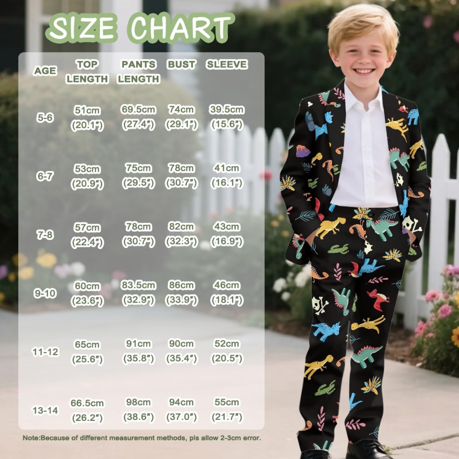 Biyejit 2-teiliges Anzug-Set für Jungen, mit einem Knopf, Blazer und Hose, lässige Smokingjacke, Alter 5–14 Jahre, Dinosaurier, 9-10 Jahre