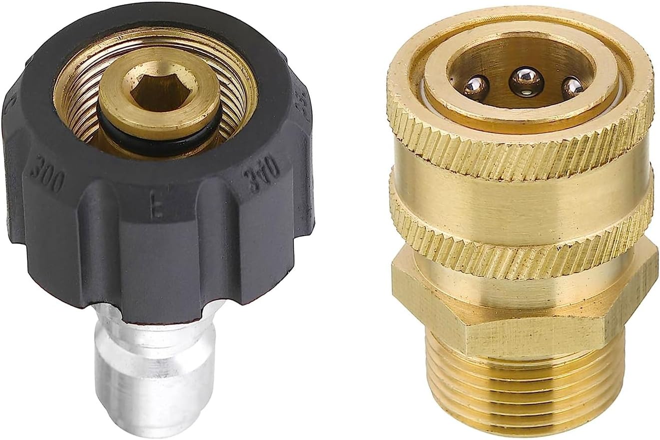 POHIR Pressure Washer Quick Connect Adapter, M22-14MM Brass Thread Adapter to 3/8 QC Plug, Female to Male Pressure Washer Fitting, Metric M22 14mm Female Thread to M22 14mm Male fitting, 5000 PSI