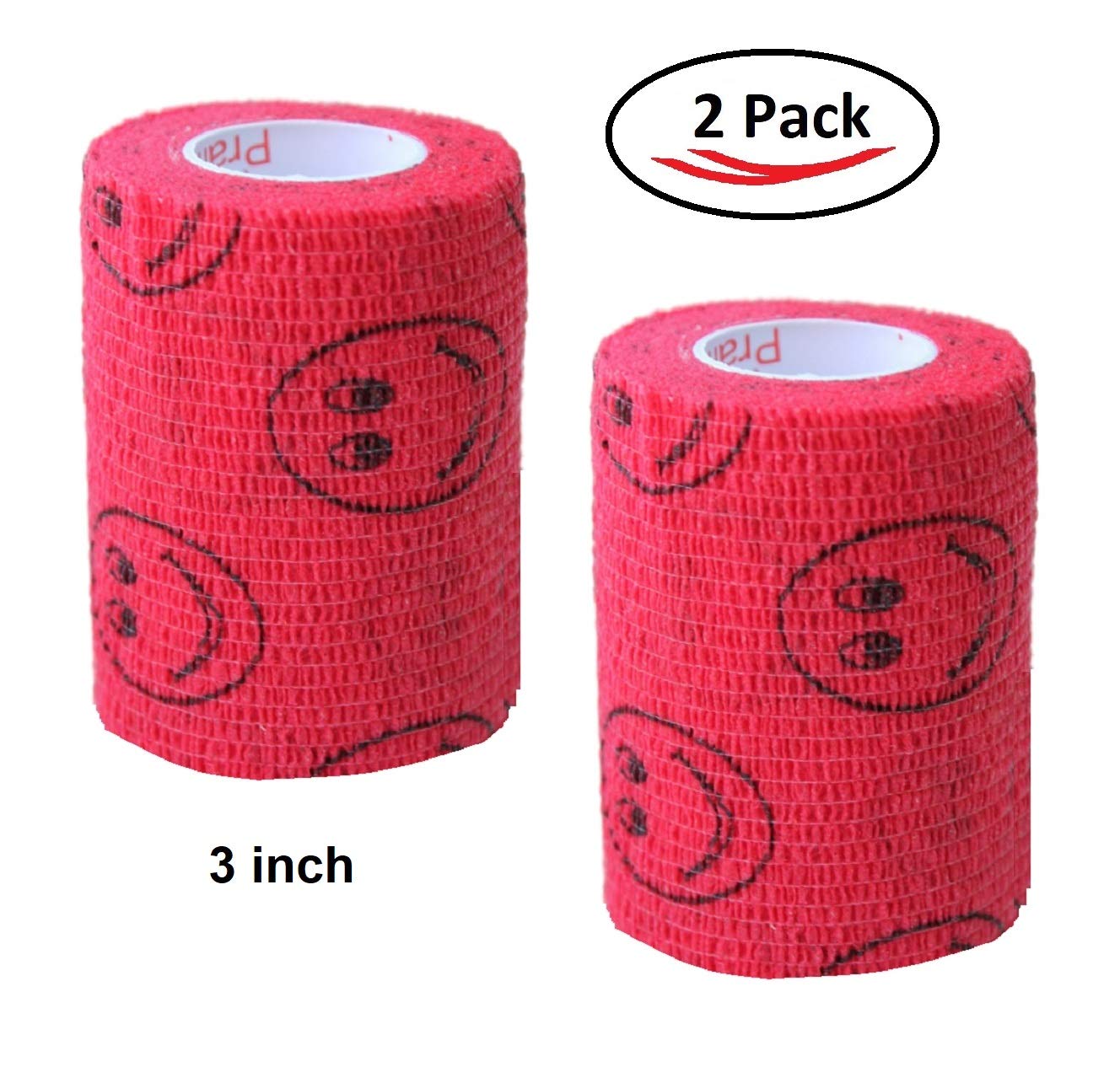 2 Pack Premium Vet Wrap - Self Adhesive Bandage Wrap & Athletic Tape- 4" x 5 Yards Elastic & Self-Sticking Cohesive Bandage for Pets, Sports, Wrists, & Ankles - Red with Smiles by Prairie Horse Supply — Amazon image 4