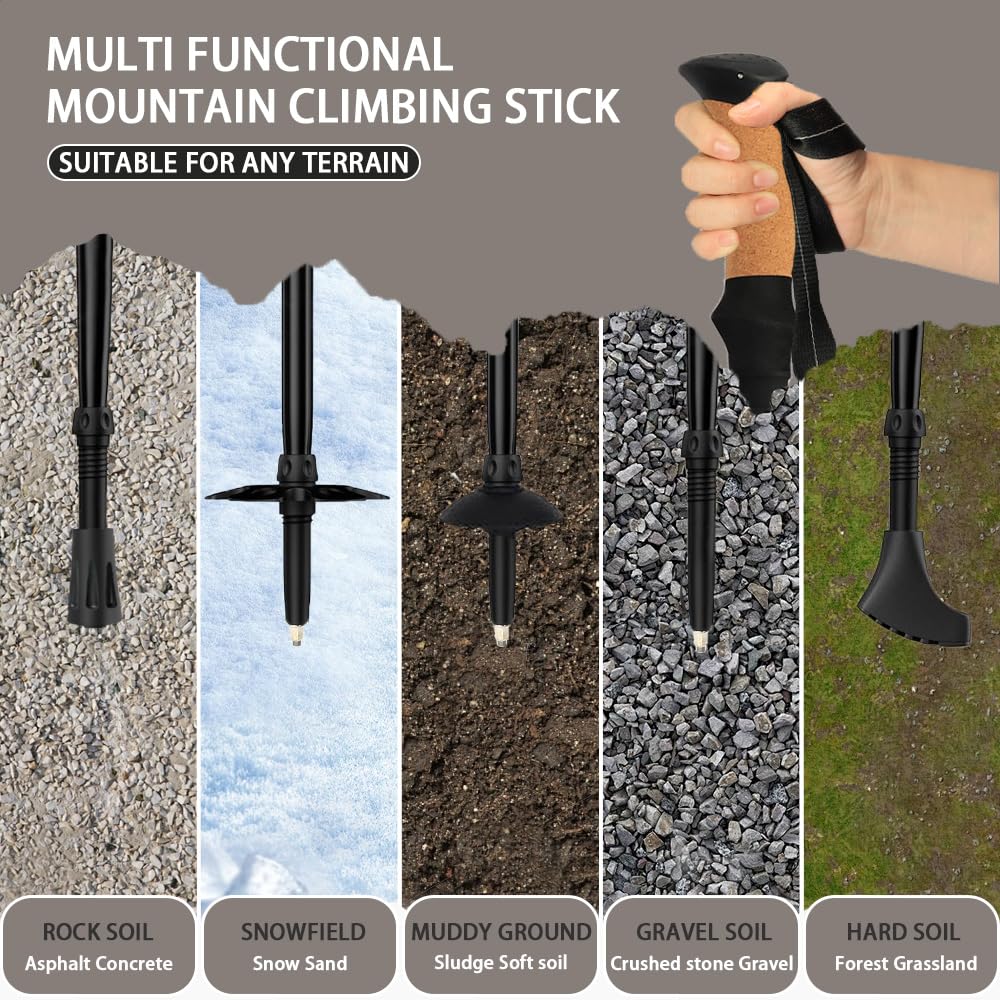 Bastones de senderismo HUINING con mango de corcho, bastones de senderismo plegables, telescópicos, bastones de caminata nórdica para hombres y mujeres, bastones de senderismo, bastones de senderismo