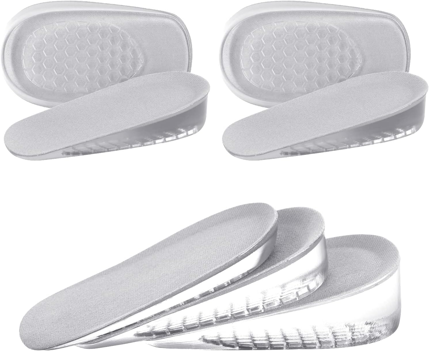 URAQT 2 Pairs Gel Height Increase Insole, Invisible Height Insole Heel Shoe Lift Inserts, Elastic Shock Absorption Heel Cushion Pads, Comfort Elevator Shoe Insoles for Men and Women, 3 Heights
