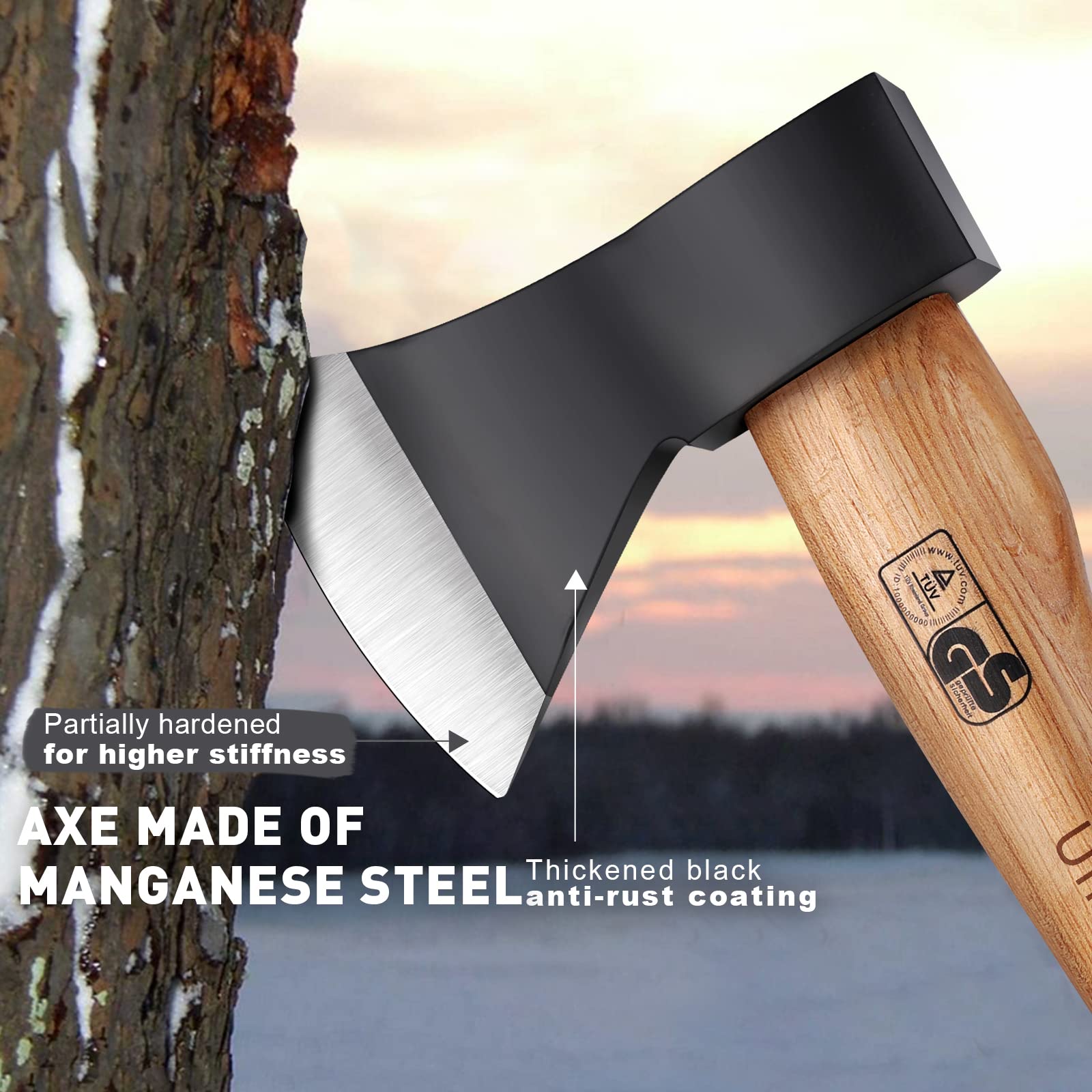 Spaltaxt Holz spalten Schwere Beil Universalaxt aus Manganstahl Survival Axt mit Holzgriff Outdoor Axt für Garten Wald Outdoor Aktivitäten