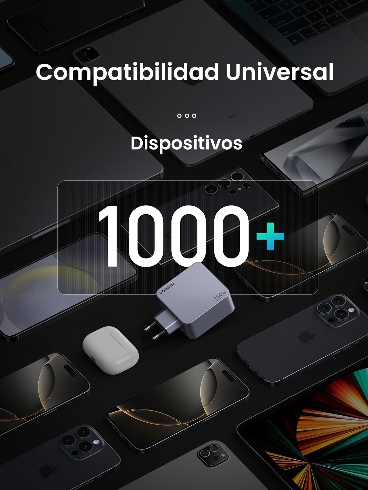 UGREEN Nexode Pro Cargador USB C 160W Carga Rápida GAN PD3.1 | 4 Puertos PPS 45W Compatible con MacBook Pro iPad Galaxy S26 iPhone 17 Pro Max Air 16 15 14 iPad
