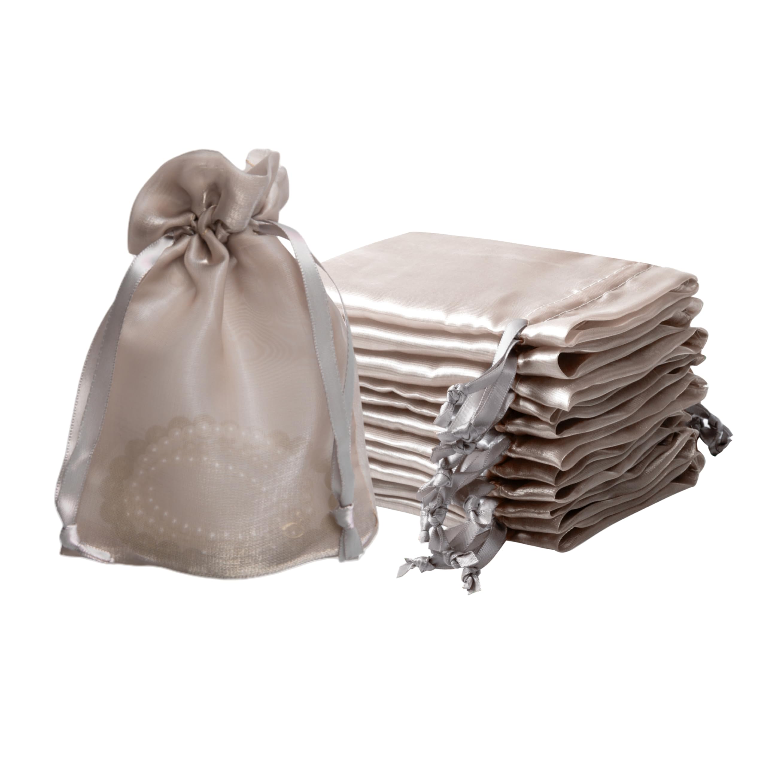 QIANF 20 Pcs Champagne Small Organza Bags 4X6 inch for Wedding Favors with Drawstring, Mini Mesh Gift Bags Jewelry Pouch for Candy Bridal Shower Party Favor Baby Shower Christmas