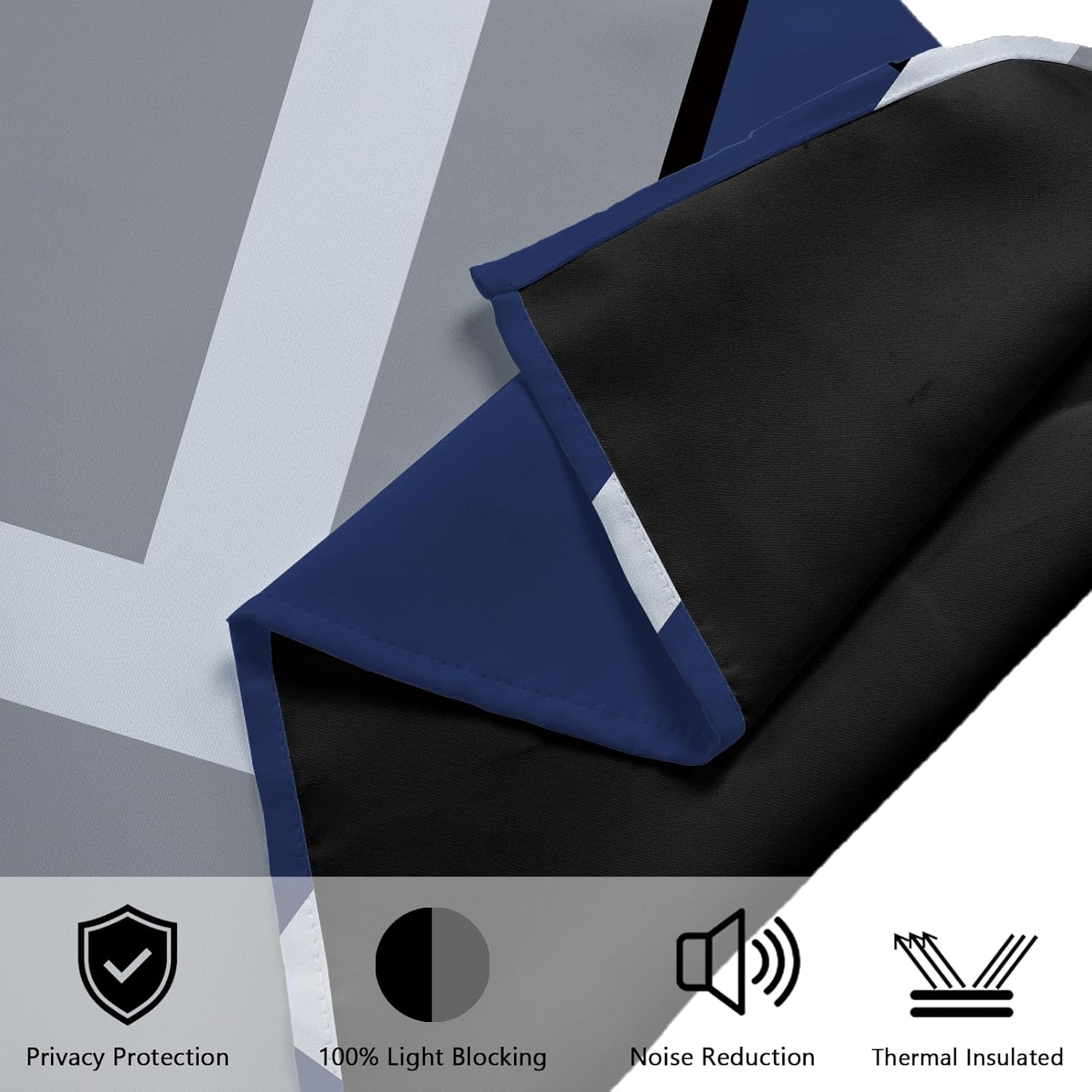 Royal Blue 100% Blackout Curtains for Bedroom Blue Grey White Modern Abstract Geometric Insulated Black Out Curtains for Living Room Darkening Window Drapes 2 Panels (52 x 96 - Inch,Blue Plaid)