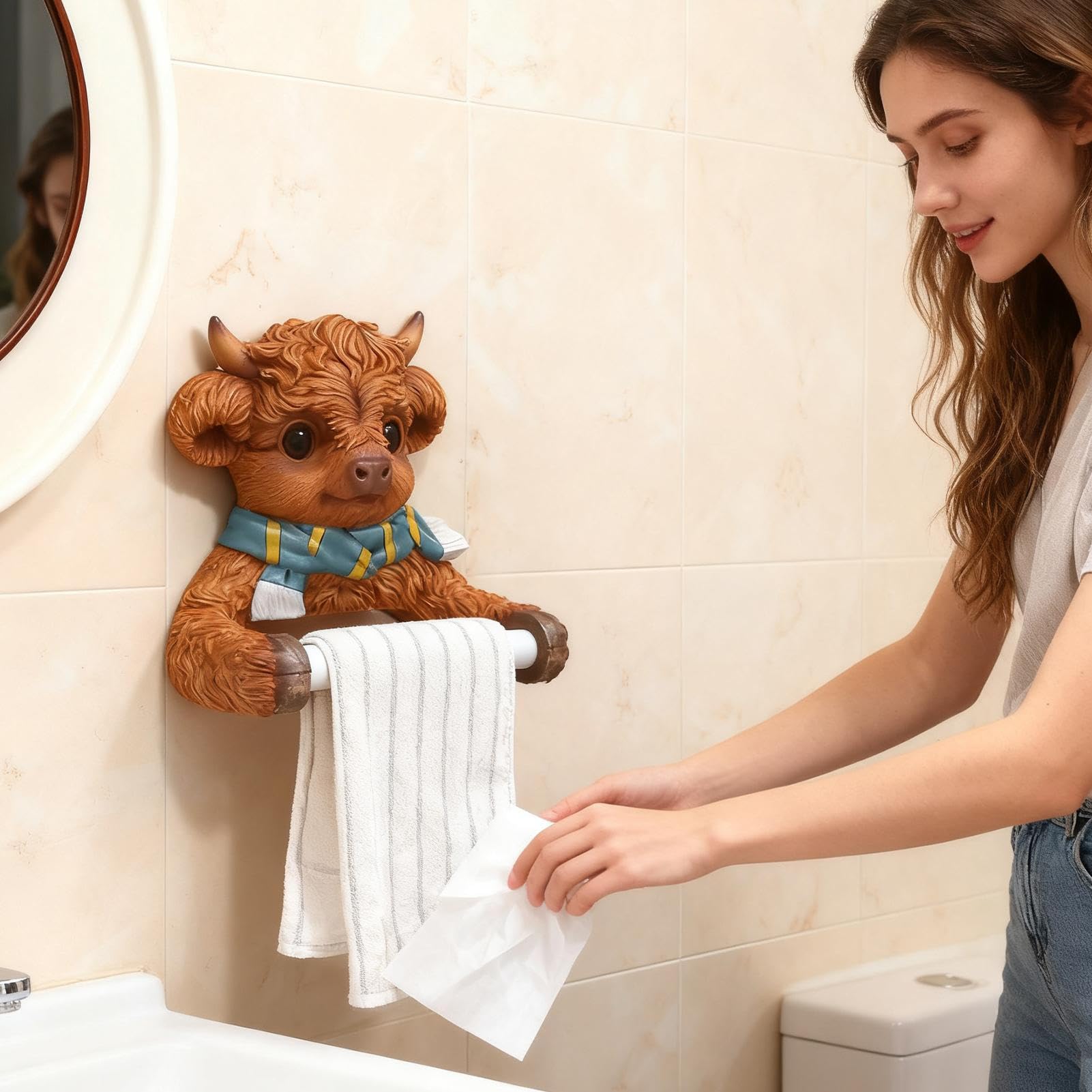 Porte-serviettes mural sans perçage | Porte-rouleau de toilette en forme de vache pour l'organisation de camping-car, appartement, dortoir, ferme, décoration de chambre, restaurant