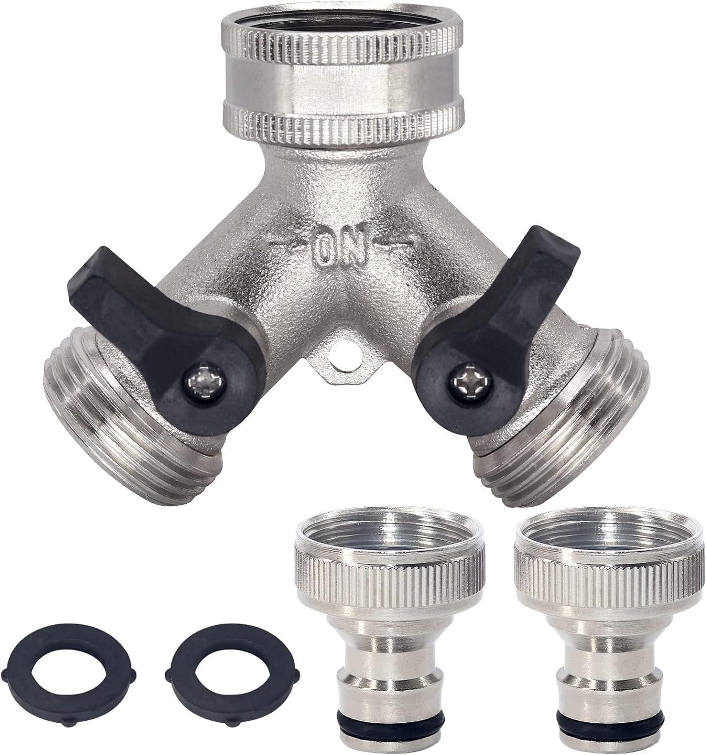 2 Way garden Hose Splitter,Garden Hose Splitter, Y Valve, Two Way Tap Connector with 2 x3/4" Quick Connector, 3/4" Tap Y Splitter Brass Hose Connector