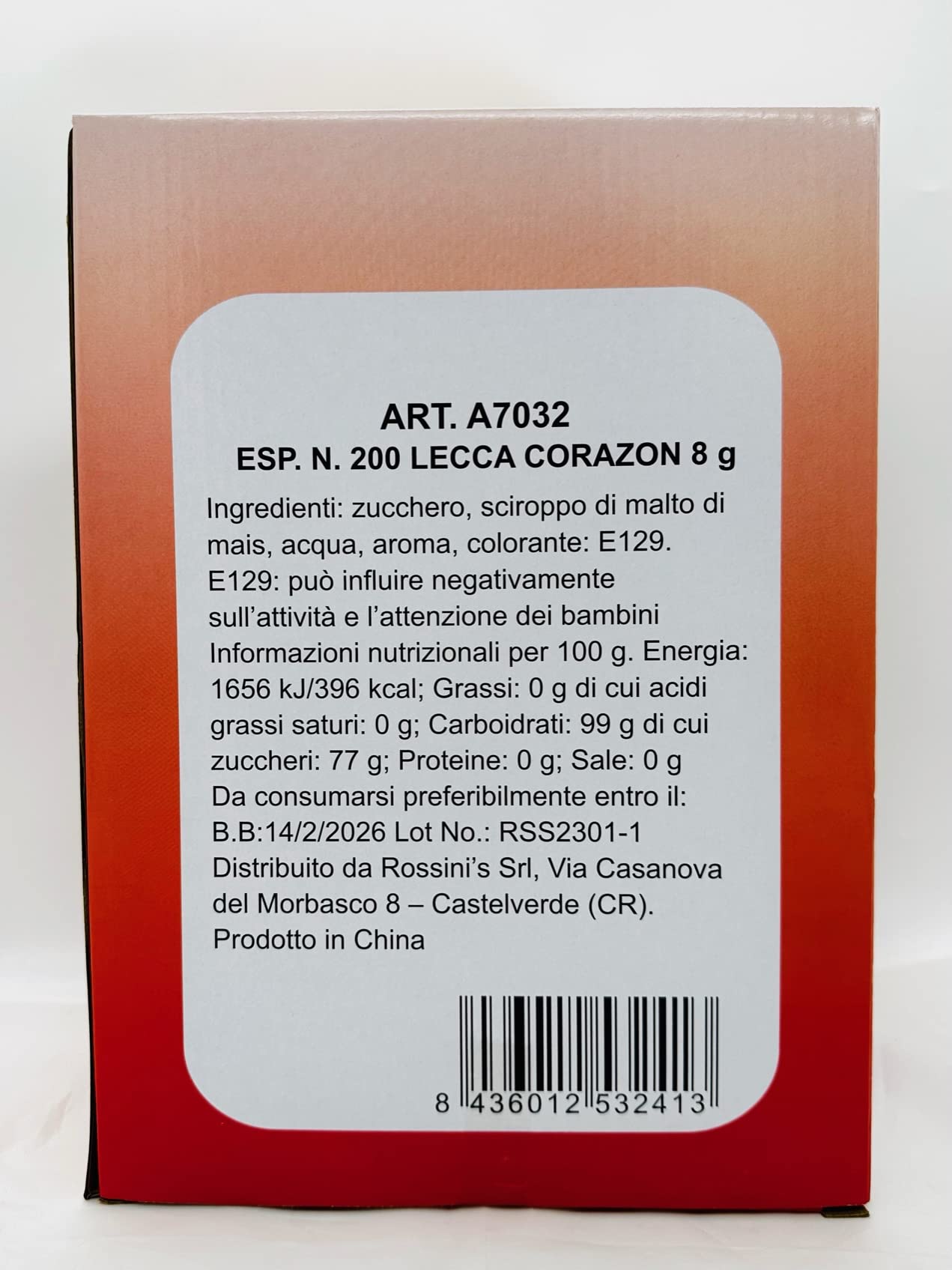 Lecca Love Cuore Rosso gusto Ciliegia. Confezione da 200pz x 8gr Rossini's. Ideale per Feste di Compleanno, Caramellate, Festa degli Innamorati, San Valentino