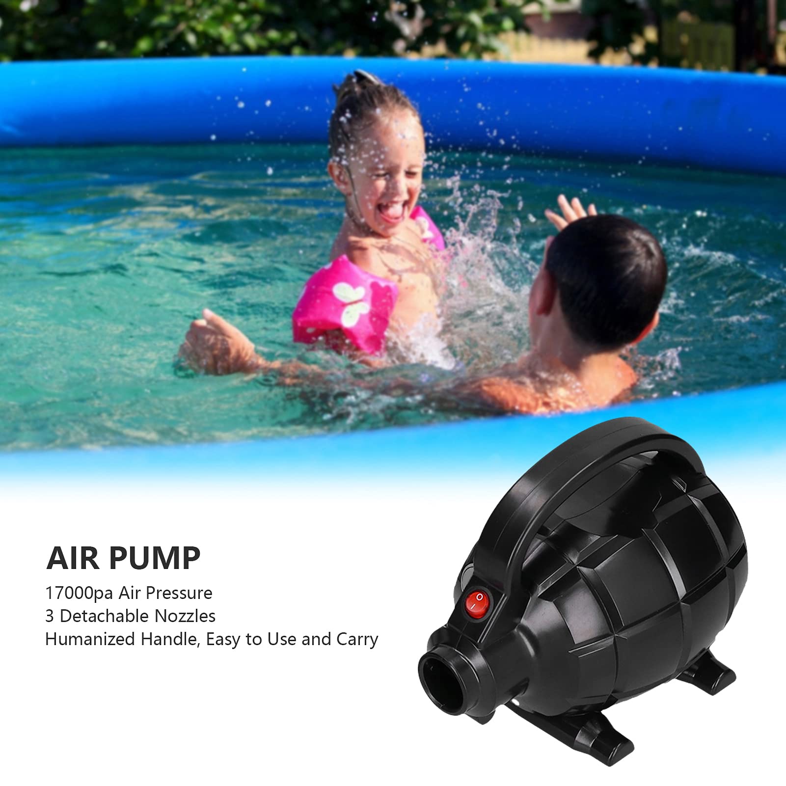 Electric Air Pump, 600W Air Pump 17000pa with 3 Nozzles for Inflatables for Air Beds for Boat