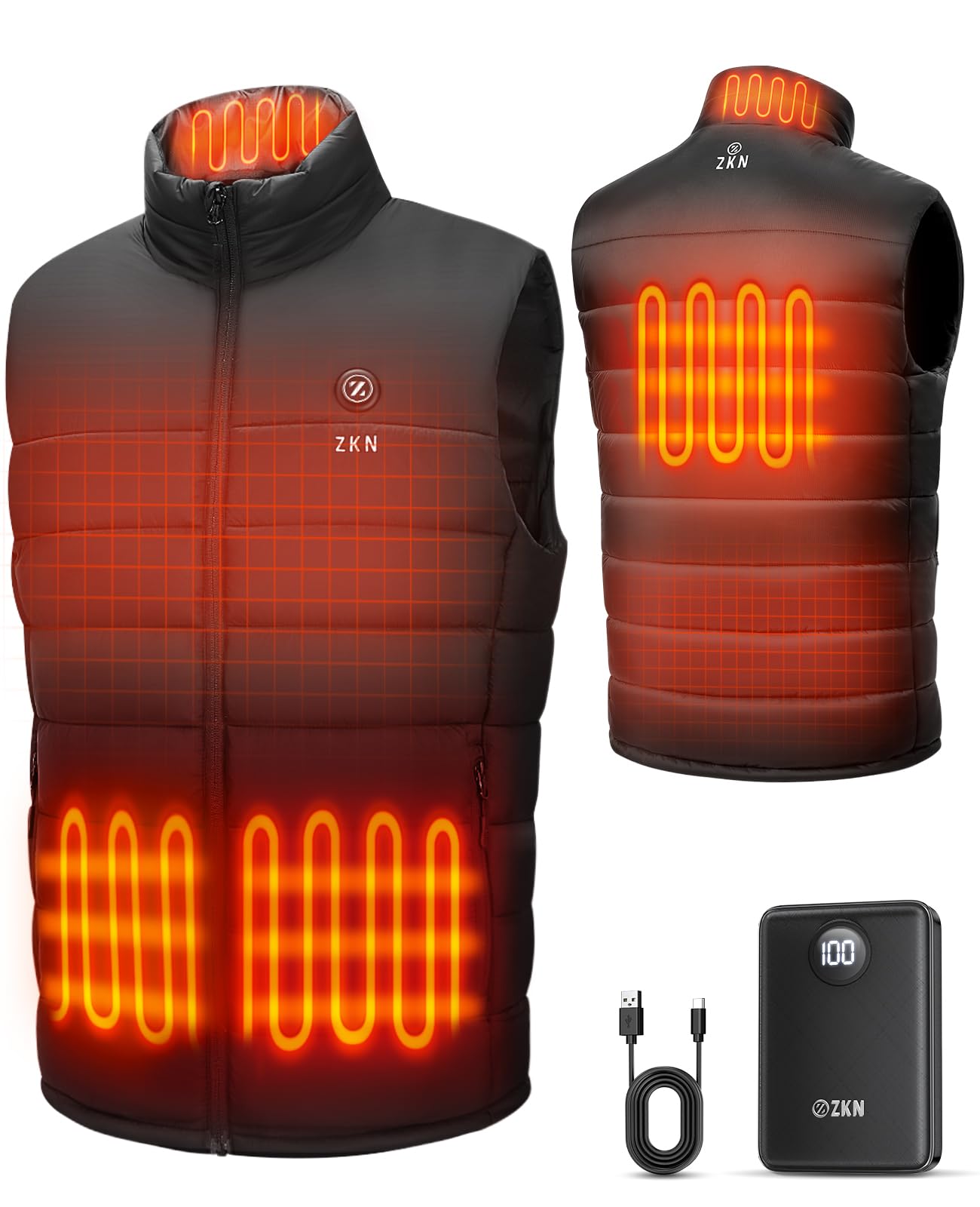 ZKN Heated Vest for Men with 14400mAh Battery Pack, 3 Heating Levels Men's Heated Vest, Lightweight Heated Jackets for Winter