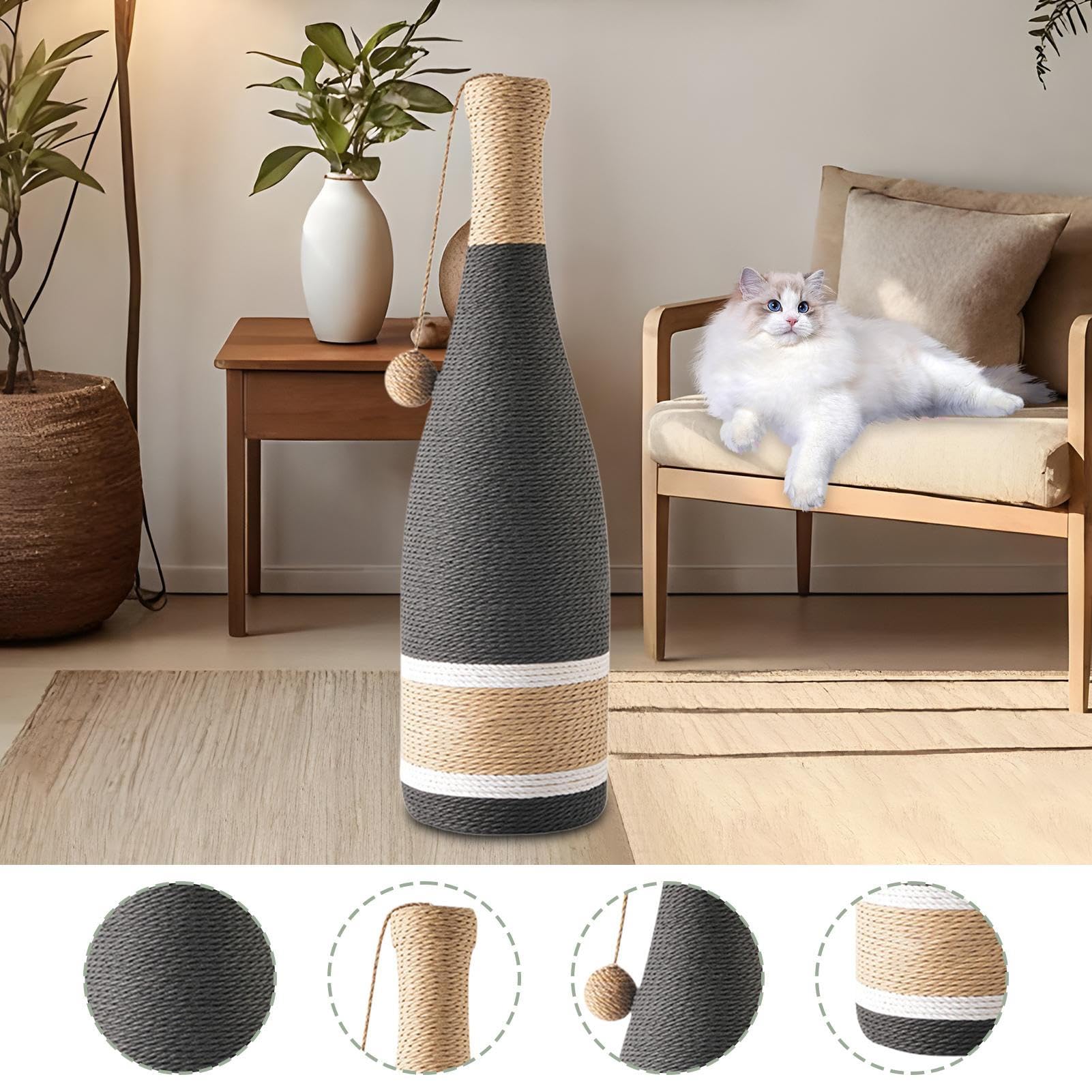 Rascador para Gatos Accesorio Vertical De Botella De Vino Natural con Bola | Rascador Para Gatitos Estimulación Mental Simulación Ejercicio Hogar Exterior Suelo Juego