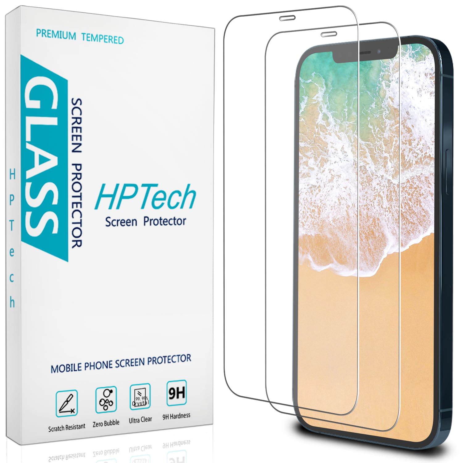 HPTech 2 Pack Screen Protector for iPhone 12 Pro Max Tempered Glass | Anti Scratch, Bubble Free, Case Friendly