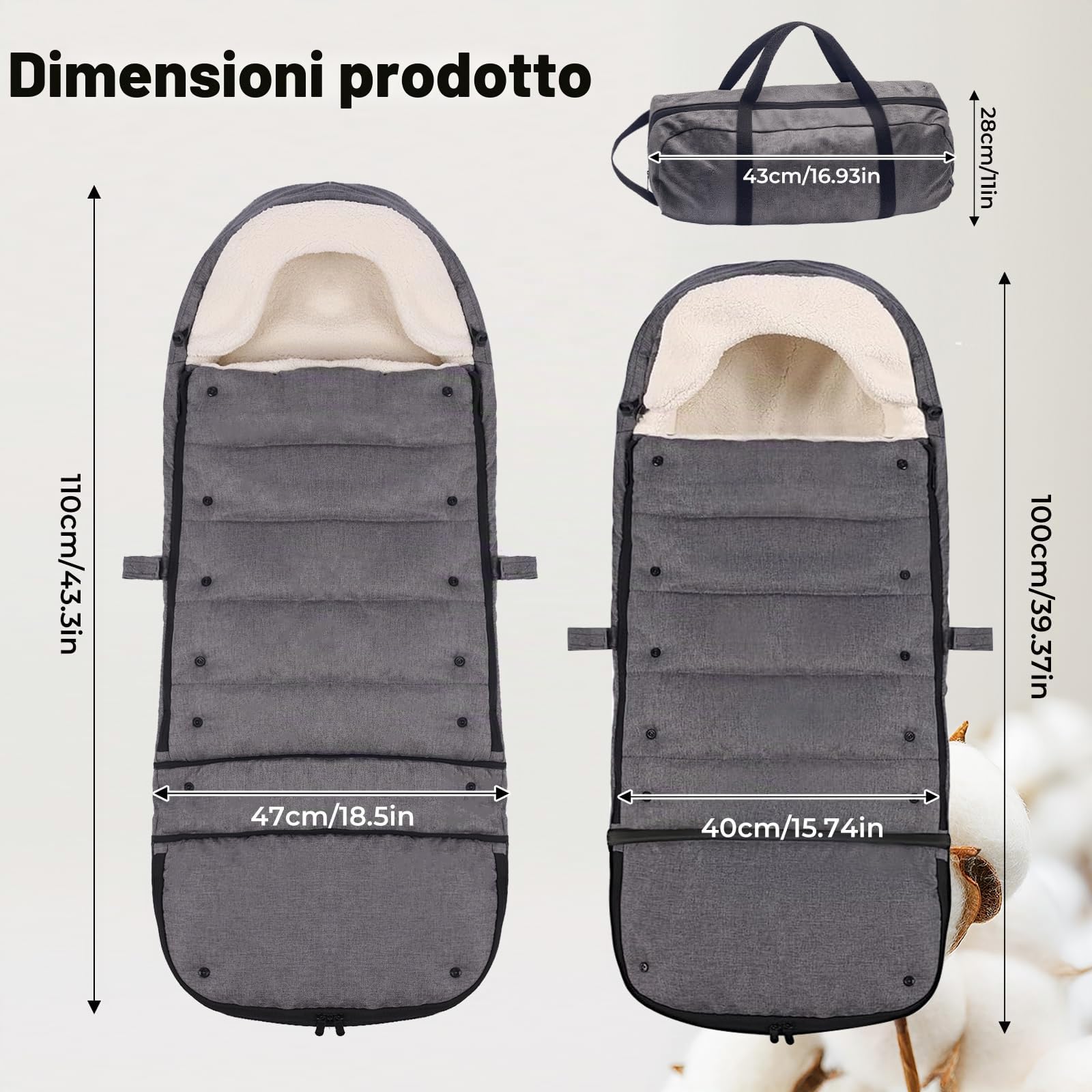 auvstar Coprigambe Passeggino Universale,Sacco Termico Per Bebè con Allungato,Sacco a pelo Passeggino Grande Invernale,Antiscivolo,Antivento,Termico (Grigio)