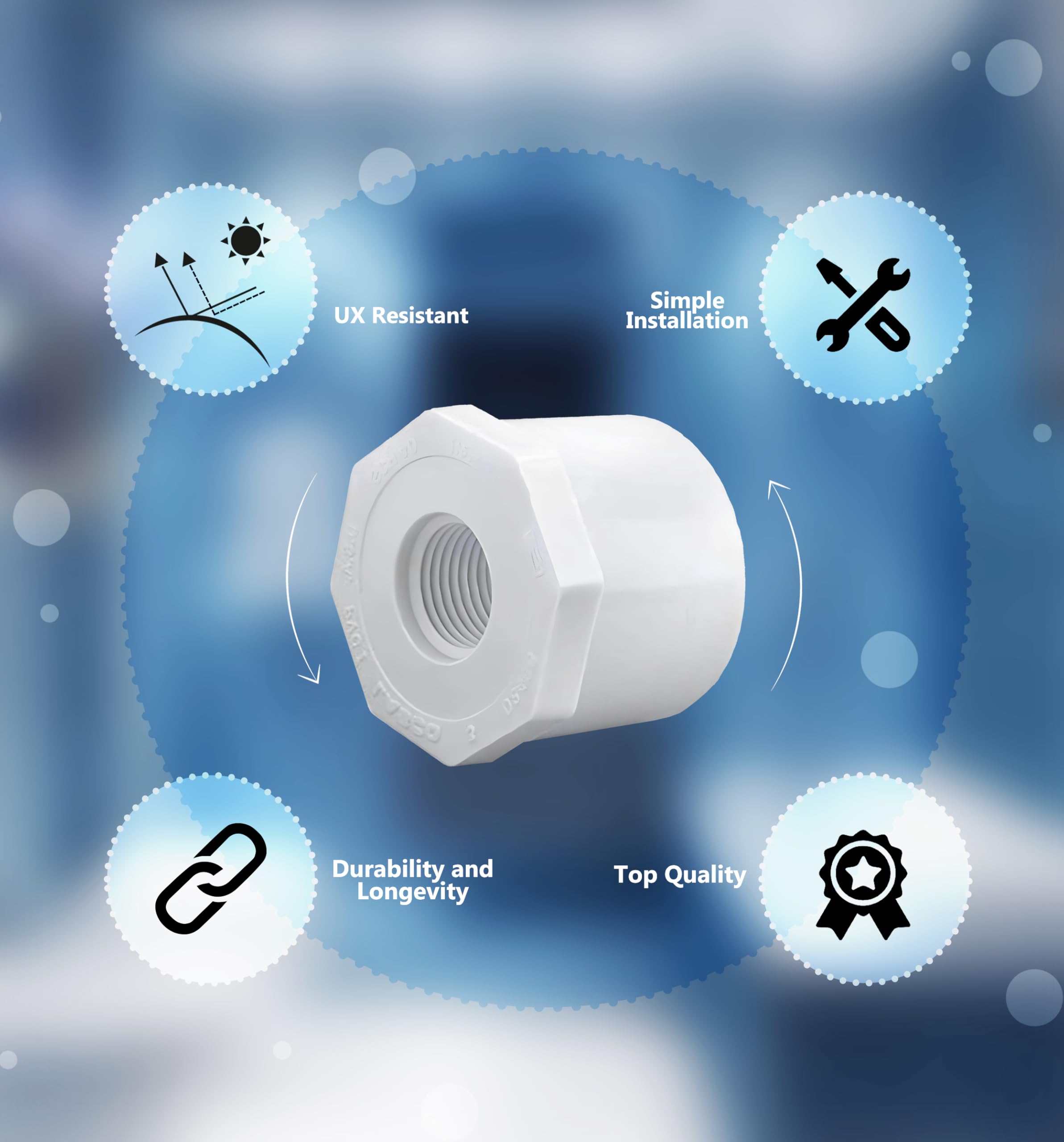 1" Spigot X 3/4" Female FIP PVC Reducing Bushing – Schedule 40, White, Leak-Resistant