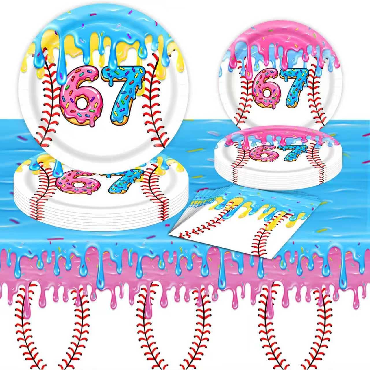 6 7 Birthday Decorations, 20 Plates, 20 Napkins and 1 Tablecover for 6 7 Party Supplies