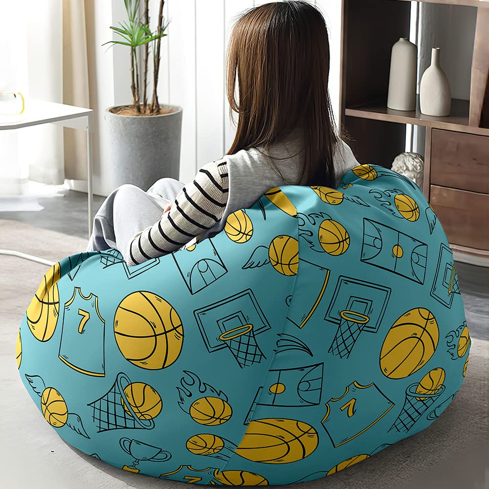 Treer Fodera per Pouf a Sacco per Adulti Bambini, 3D Oceanica Stampa Copertura per Poltrona Sacco, Senza Imbottitura, Cerniera Pouf a Forma di Pera Bean Bag Cover (80x90cm,Perla di Conchiglia