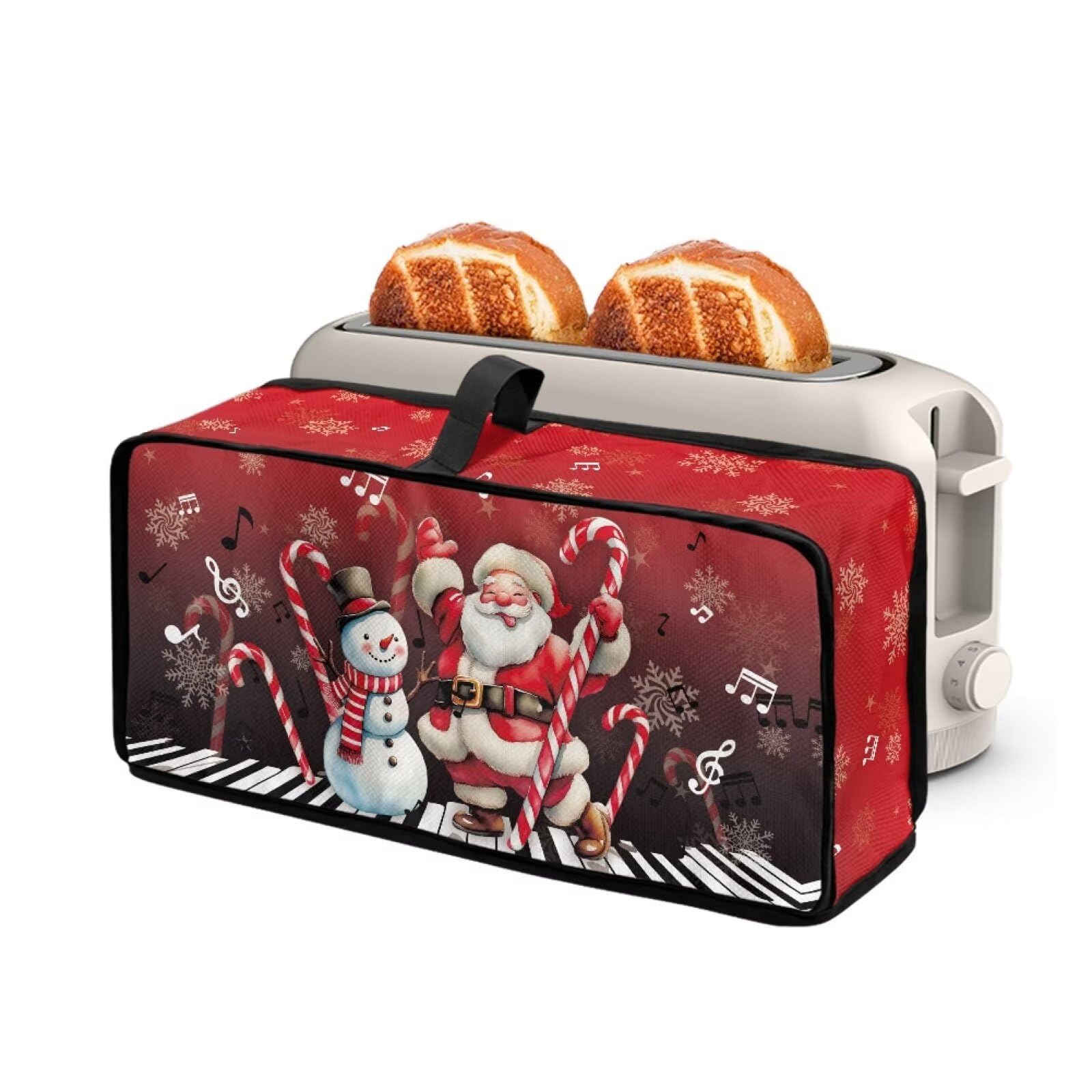 Toaster Cover Universal Fit 2 Slice Long Slot Toaster Kitchen Small Appliance Dust-proof Protection Thin Bread Maker Oven Dust Cover with Top Handle Santa Claus with Snowman