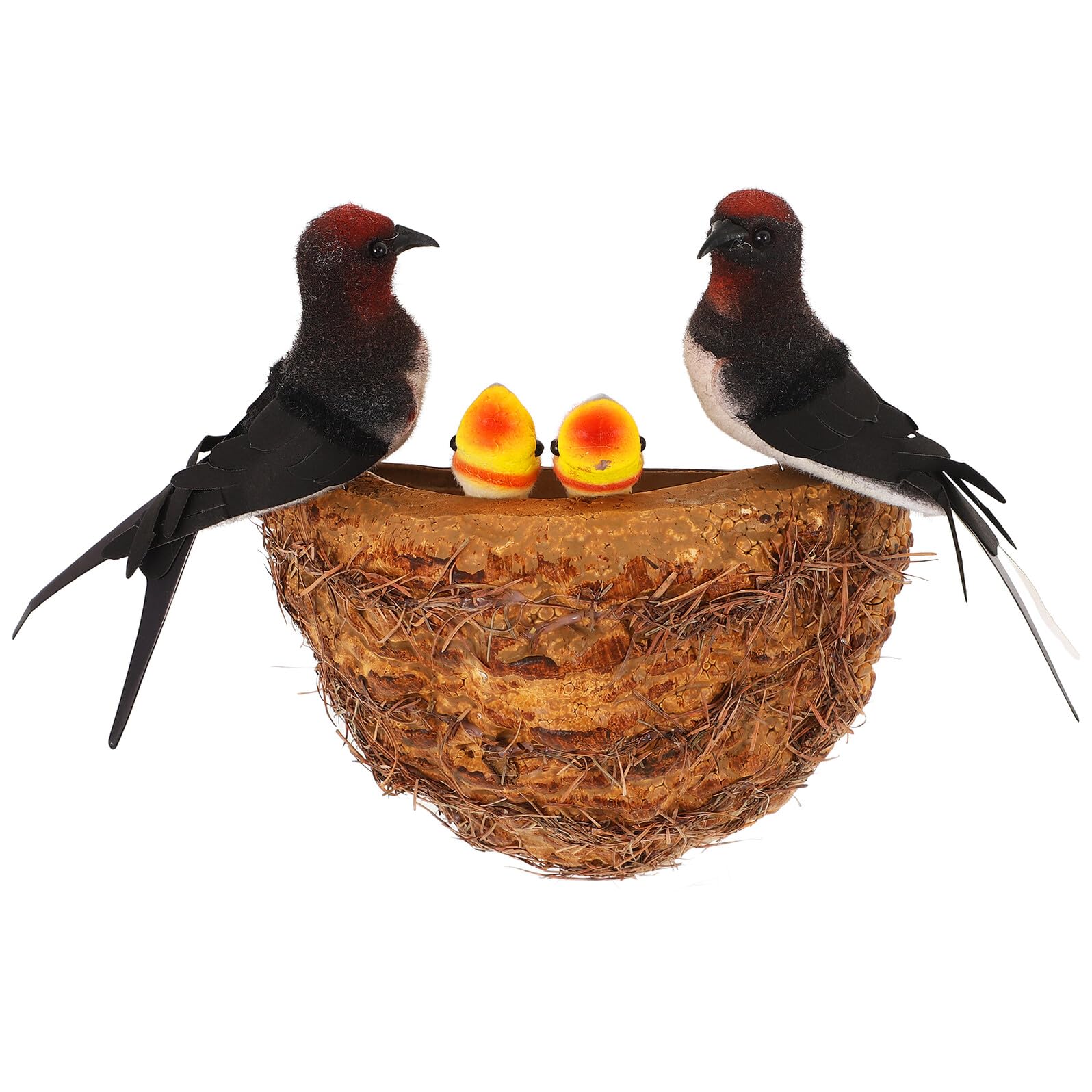 Nido Simulado Nido de Golondrina Artificial 2 Polluelos Decoración Rústica Exterior Juego con 2 Golondrinas Cerradas para Decoración de Jardín y Pared para Patio y Jardín