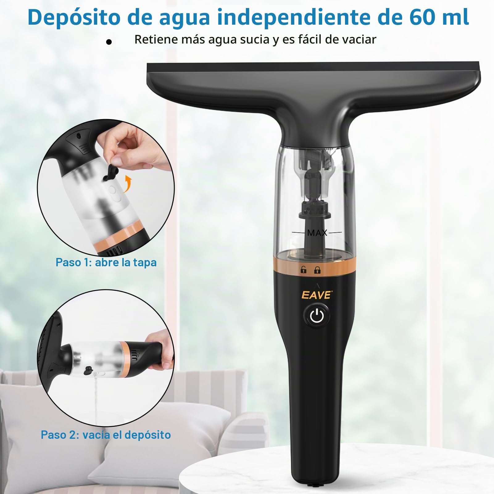 limpiacristales electrico Limpiador de Ventanas Aspirador recargable kit, Limpiador de ventanas con depósito de agua de 60 ml y botella rociadora
