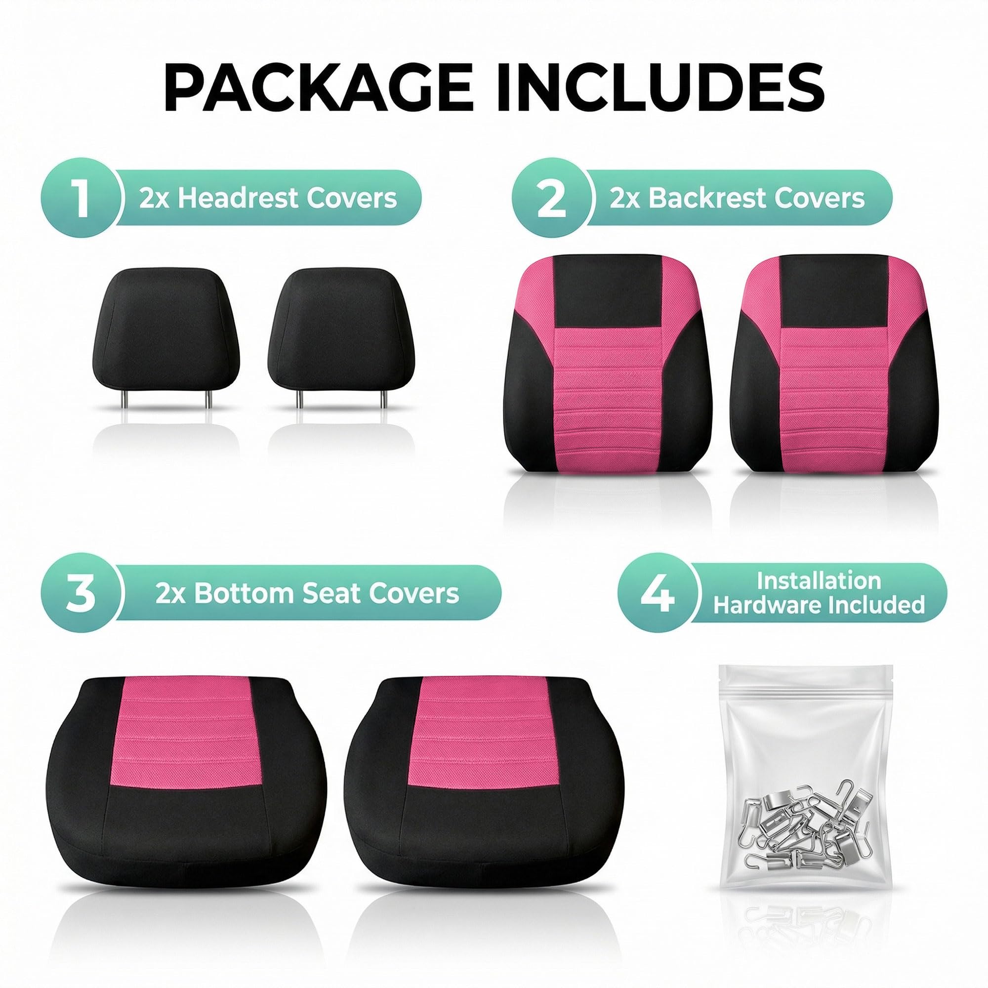 FH GROUP Set di coprisedili anteriori per auto 3D Air Mesh di alta qualità, compatibili con airbag, rosa e nero, accessori per interni universali per auto, camion e SUV