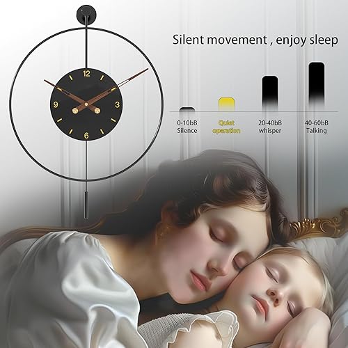 Miniatura 5 de Vctrqov Reloj de pared grande, relojes de pared para decoración de sala de estar, decoración moderna de mediados de siglo, sin tictac, funciona con