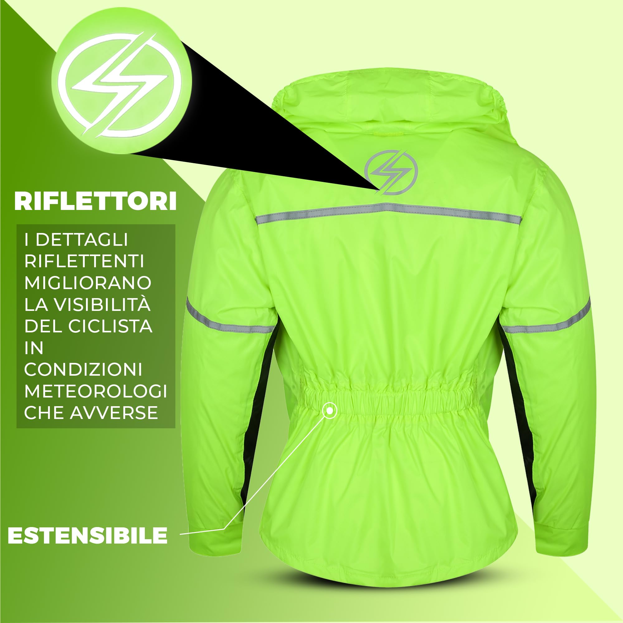 STORM Tuta Antipioggia Impermeabile 2 Pezzi con Inserti Elasticizzati, Giacca + Pantaloni Abbinati ad Alta Visibilità Yellow Fluo, Antivento con Cappuccio a Scomparsa (Giallo/Fluorescente, Small)