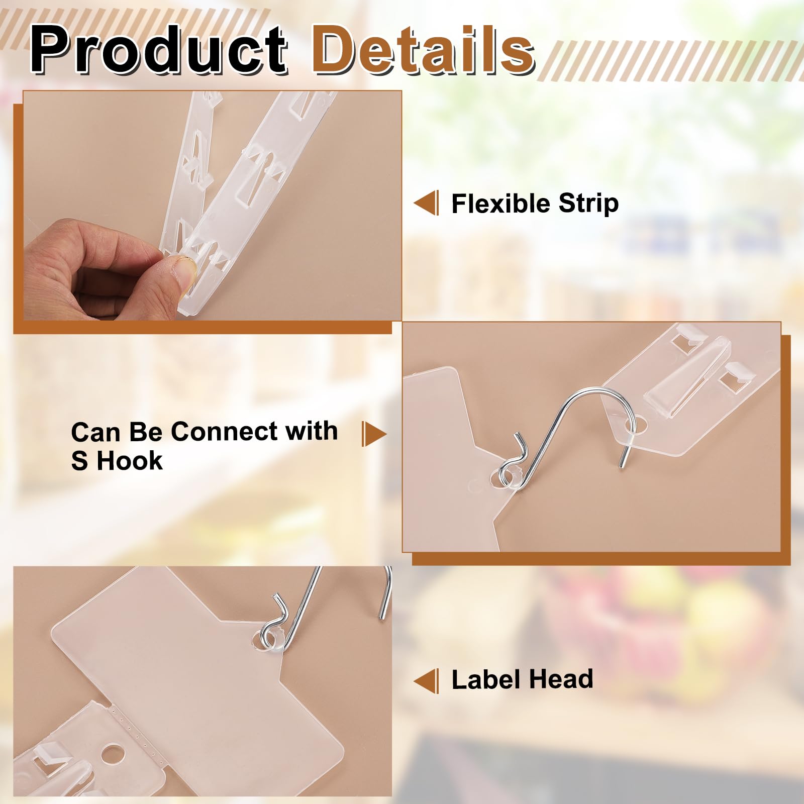 QUARKZMAN 10Pz Strisce Appendibili Per Merce Con Gancio A S, 63Cm Supporti Appendibili Piegevoli In Plastica Con Etichetta Per Esposizione Negozio Casa Organizzatore Sacchetti, Trasparente