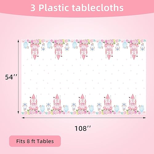 Miniatura 3 de ceiba tree Paquete de 3 manteles desechables de plástico de princesa para fiestas, decoraciones de carruaje de castillo para niñas, suministros de