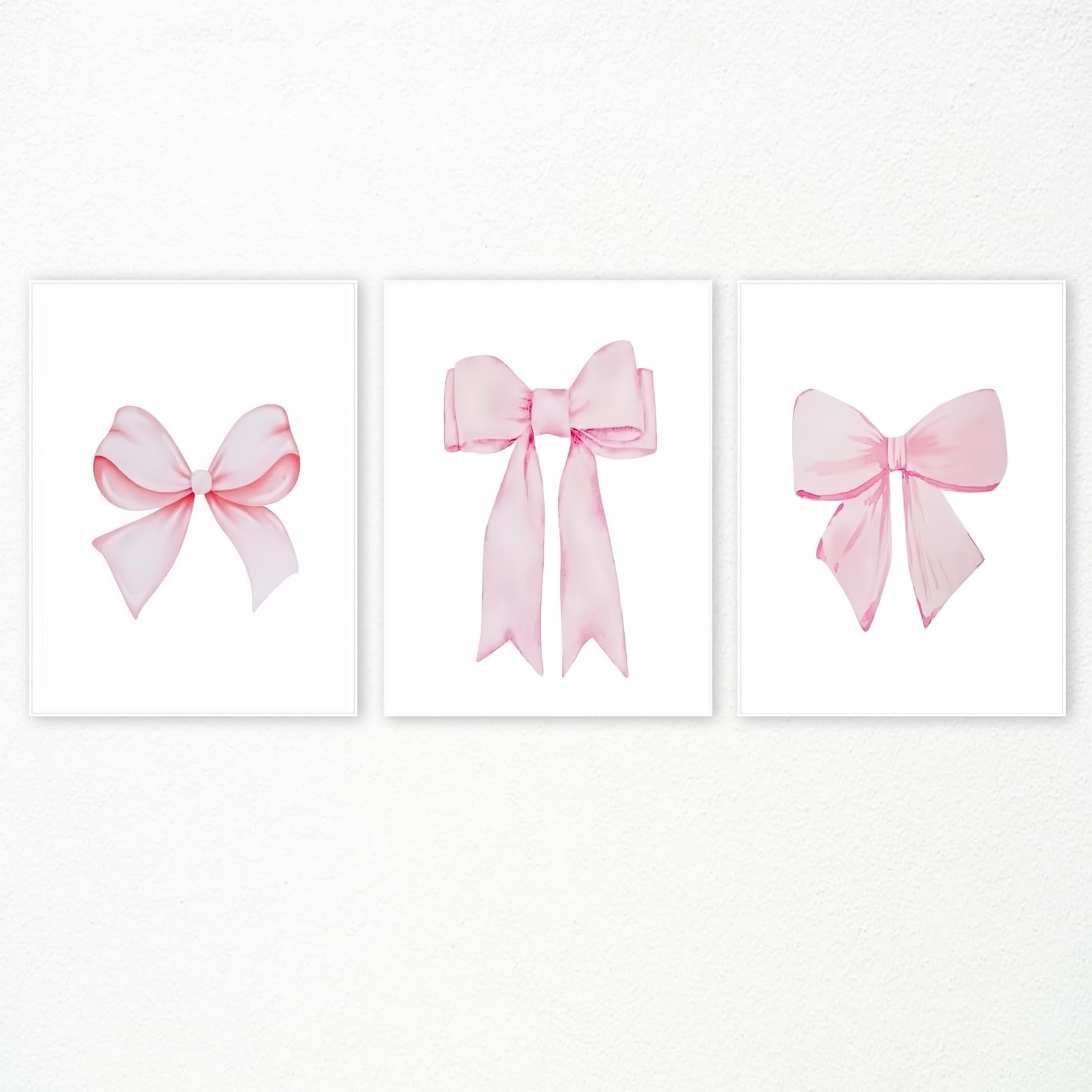Enthusiasm 3 Pcs Pink Bow Canvas Wall Art Coquette Poster Prints Girly Apartment Aesthetic Pictures for Girls Room Bedroom Dorm, Unframed (50x70cm)