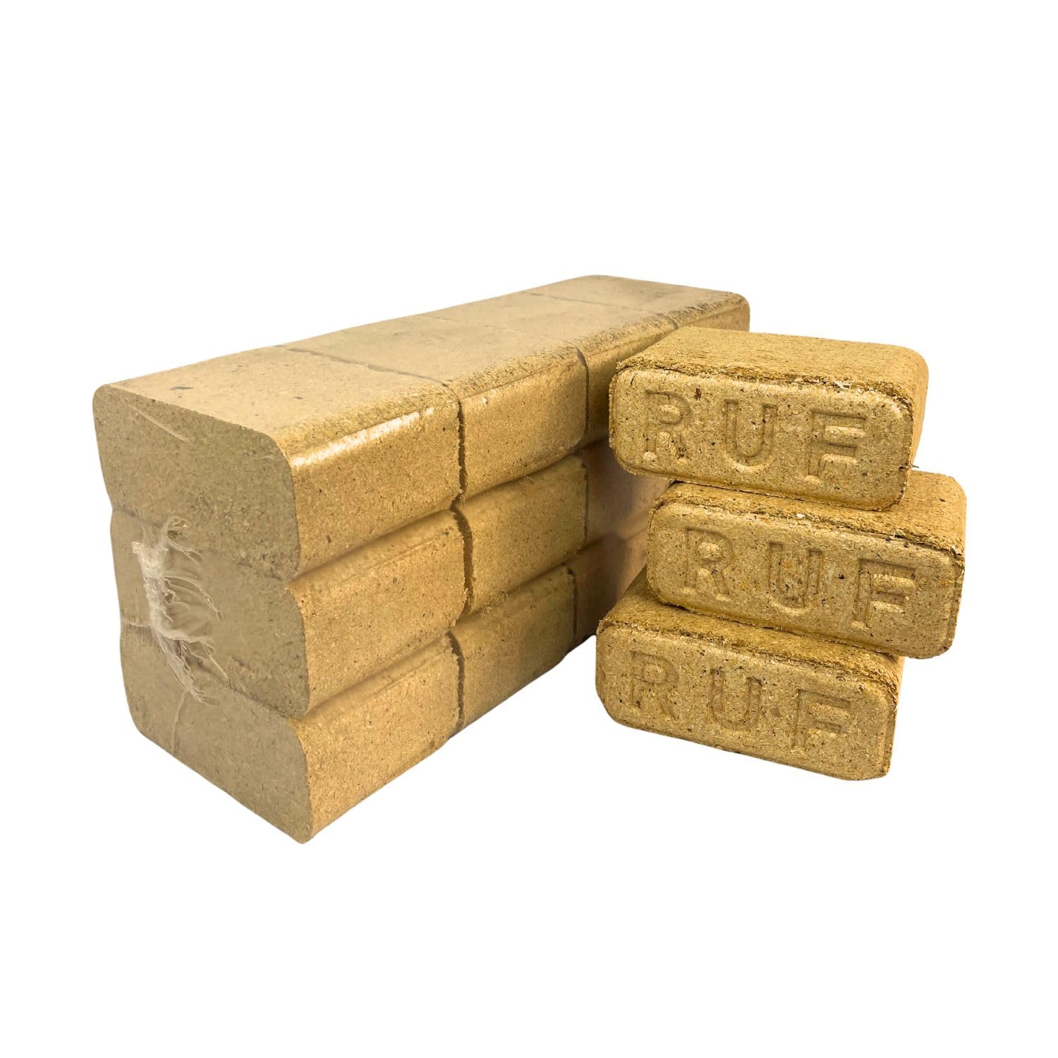 12 RUF Briquettes 10kg Heat Bricks - Sustainable Compressed Wood Eco Friendly Blocks - For Stoves Log Fire Stove Wood Burners Fireplaces BBQ Firepits Grills - Easy to Store
