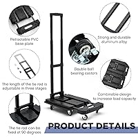 Vista 3 de Carro plegable de 2 unidades, 330 libras, carretilla de mano plegable con 6 ruedas, 2 cuerdas elásticas, carrito portátil resistente, carrito