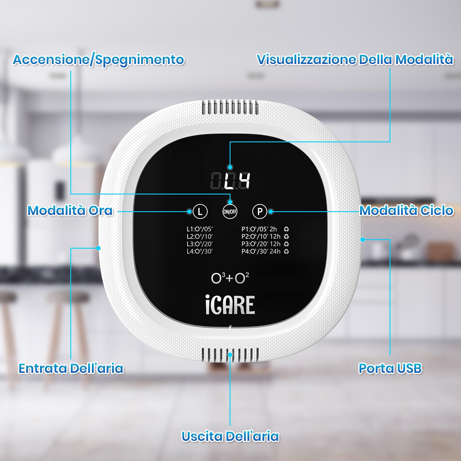 Generatore di Ozono Purificatore d'Aria, 10000 mAh Ricaricabile Mini Purificatore d'Aria Ozono, Purificatore d'aria a Ioni Negativi Ozonizzatore per Bagni, Animali Domestici, Auto, Caccia