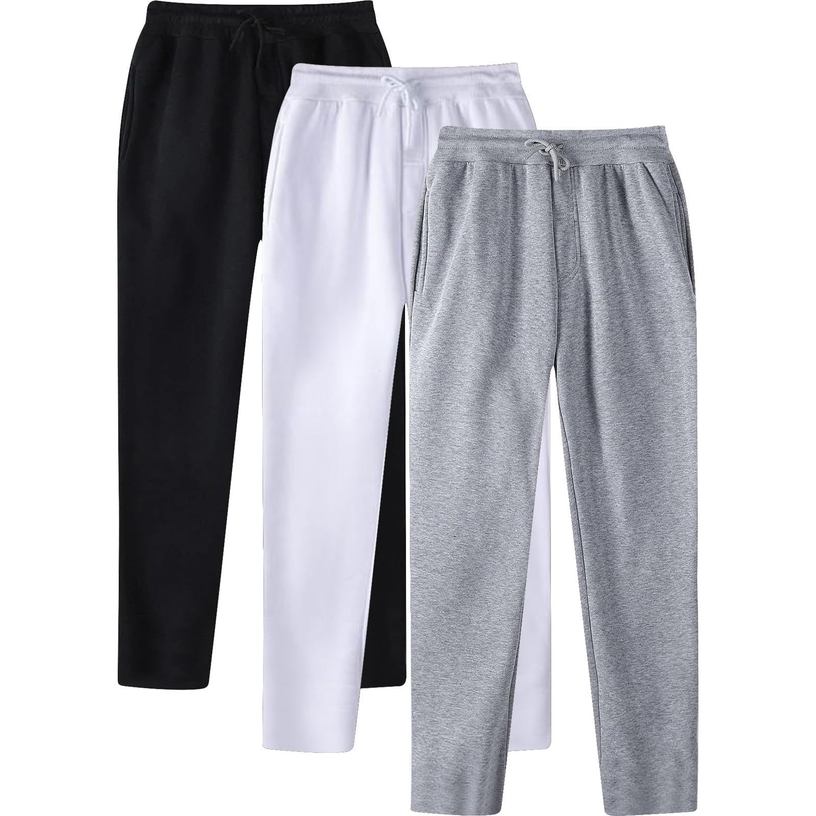 Pack de 3 pantalones de chándal para hombre, holgados para el tiempo libre, largos, pantalones de chándal lisos, con cordón, cómodos, pantalones deportivos elegantes, pantalones de entrenamiento