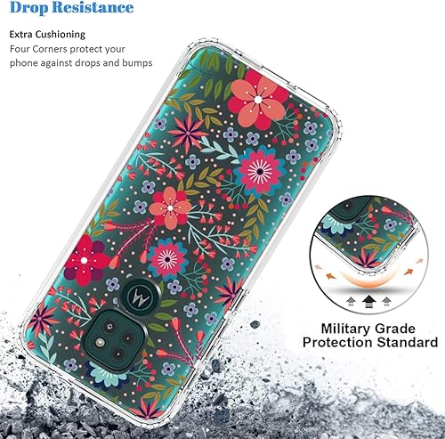 Miniatura 7 de Funda para Moto G9 PlayMoto E7 PlusMoto G9 XT2083 con protector de pantalla de vidrio templado, funda protectora de TPU transparente floral a prueba