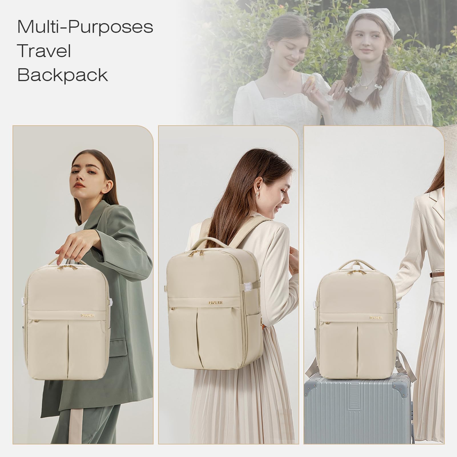 SPAHER Bagaglio a Mano 40x30x20 Wizzair Vueling Zaino Porta PC 15.6 Pollici Zaino da Viaggio Aereo Borse da Cabina per Easyjet Borsa Zainetto Lavoro Impermeabile per Scuola Trekking Lavoro 25L Beige