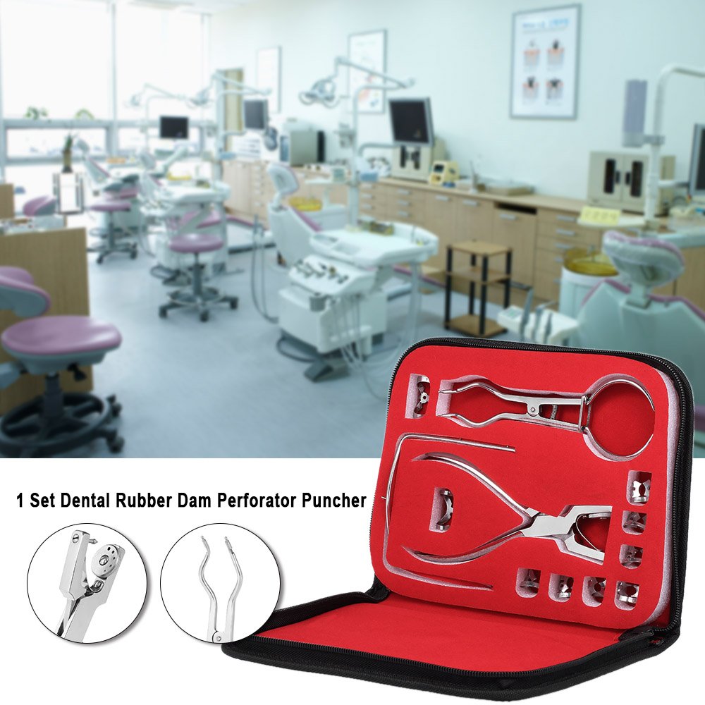 Dental Kofferdam Kit, Kofferdam Perforator Puncher, Zahnpflege Zange KFO-Material, Zahnarzt Laborgerät, Mit Aufbewahrungstasche, 1 Set