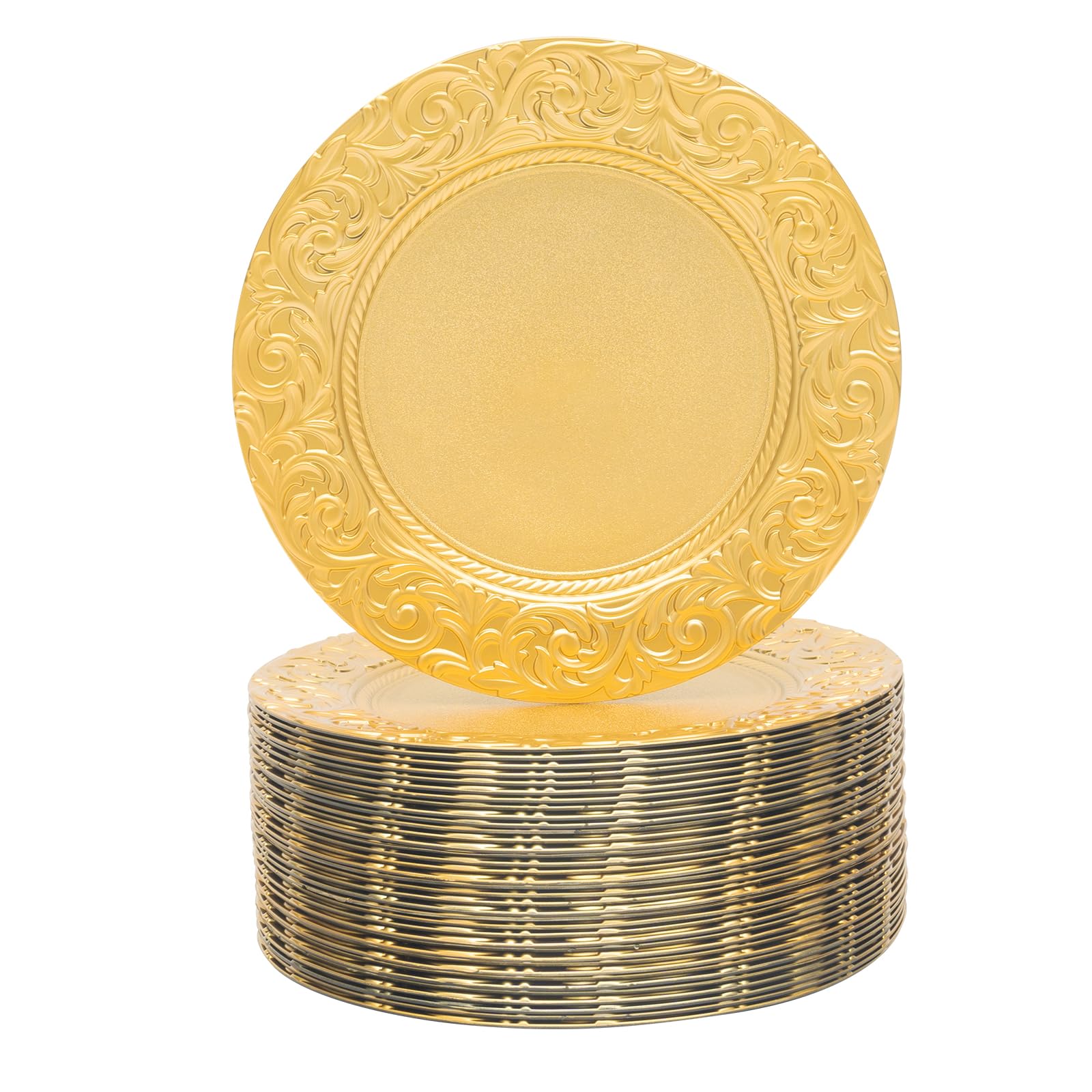 WANLECY 13 Inch Gold Charger Plates Set of 100Pcs, Reusable Round Dinner Plate, Service Plate Bulk for Wedding, Catering, Restaurant Table Setting