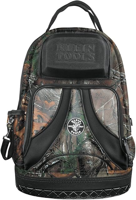 Tool Bag Backpack, Electrician Tool Bag, Camo Tradesman Pro Organizer, 39 Pockets, Molded Base KLEIN TOOLS 55421BP14CAMO