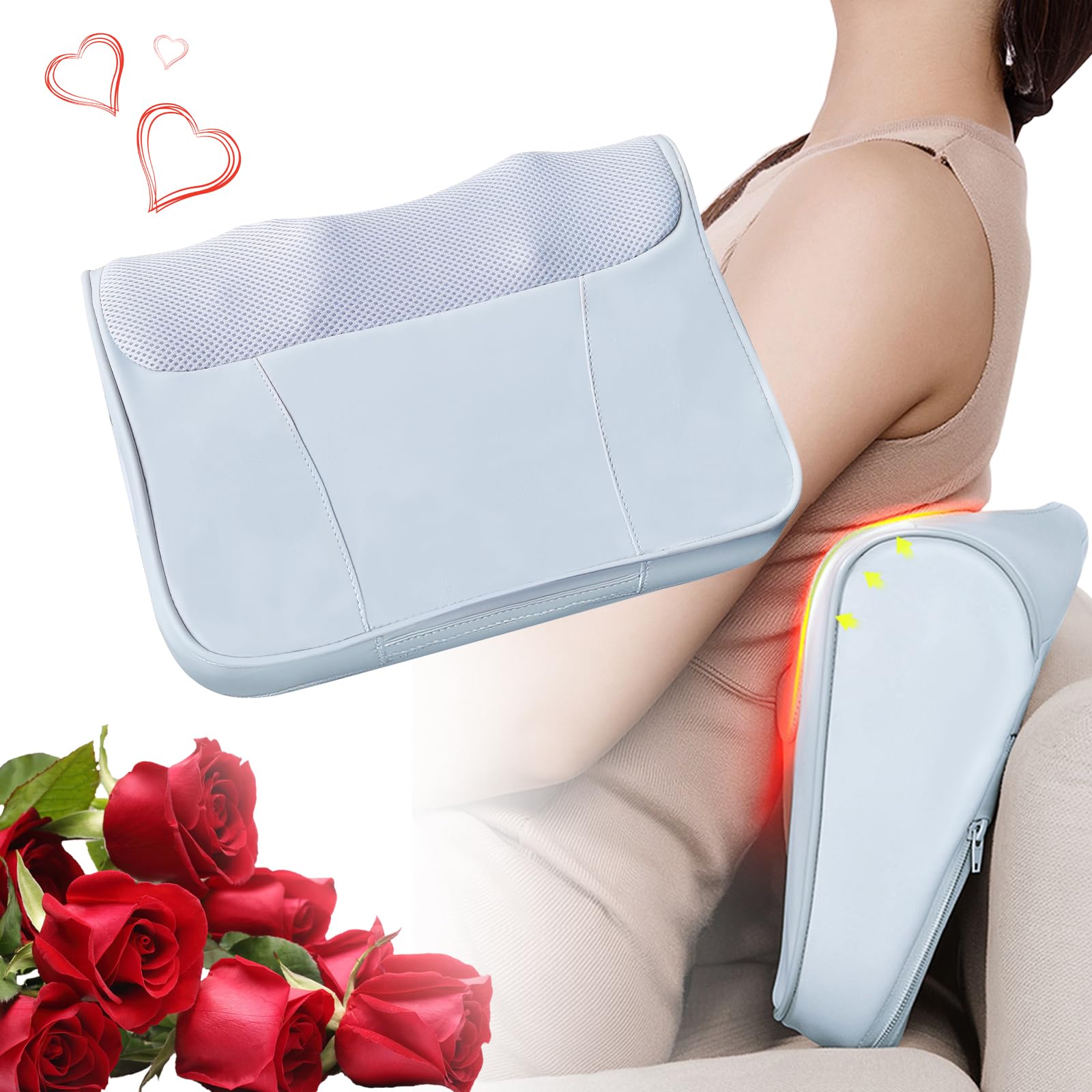 AISZGBack Hot Massager,Neck Deep Tissue Kneading Massager,3D Deep Kneading Massage Pillow for Pain Relief,Stress Relaxation,Use at Home,Car, Office,Gift for Women/Men/Dad/Mom (Grey)