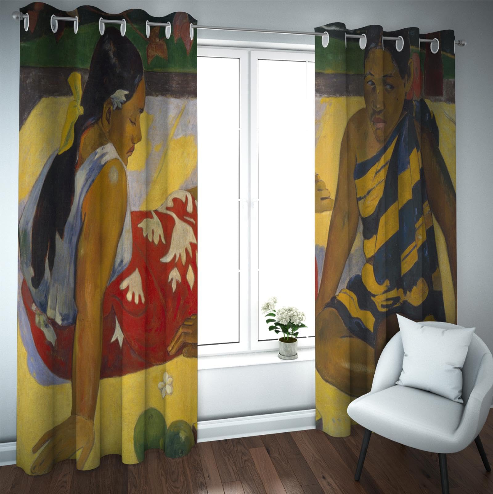 Verdunkelung Paul Gauguin Vorhänge & Vorhänge Raum Verdunkelungsvorhang Gelber Teppich Frau Porträt Vorhänge für Schlafzimmer Wohnzimmer (2 Paneele) B140xH260