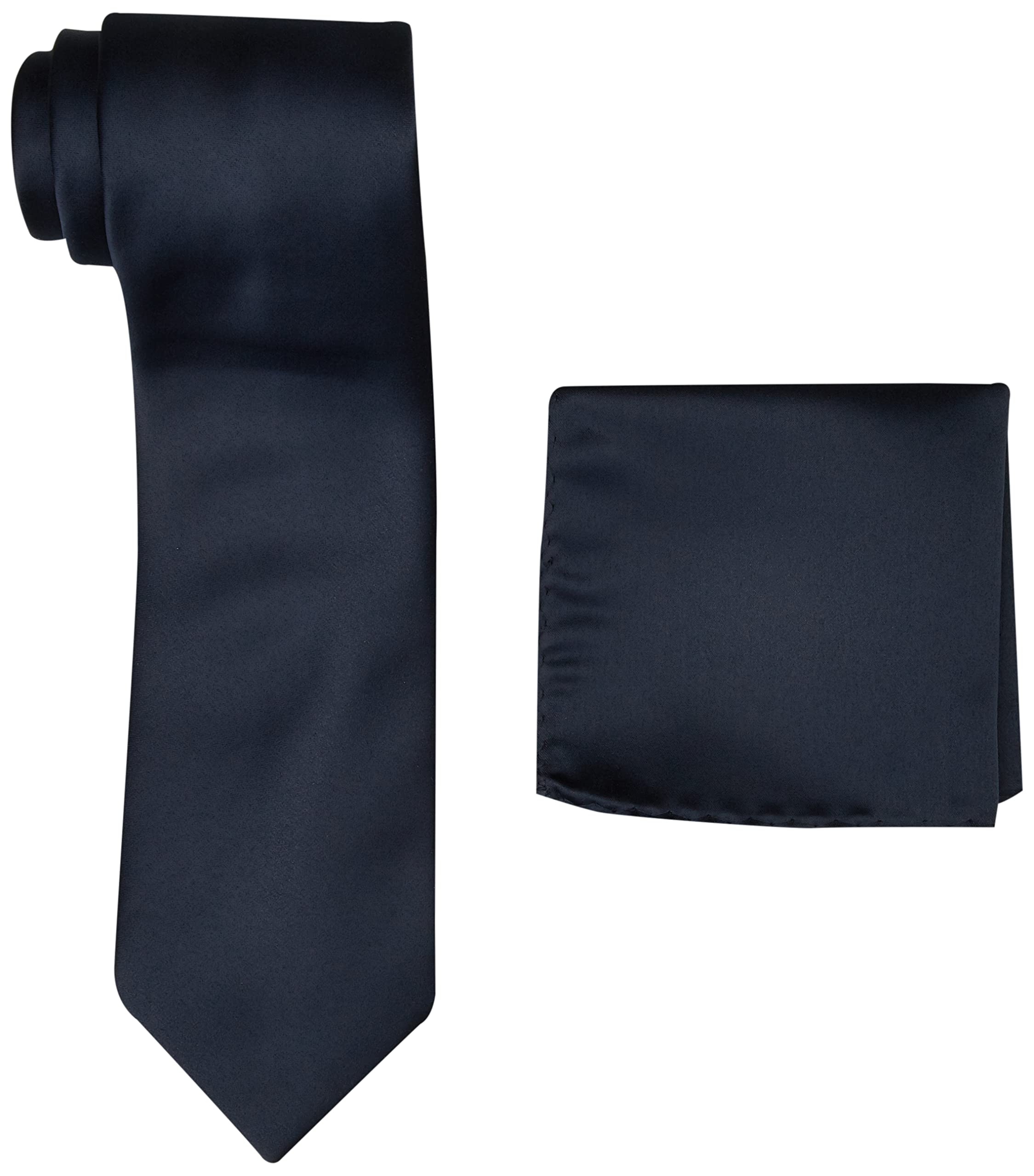 Men's Tall-Plus-Size Satin Solid Tie Set Extra Long, Navy, One Size