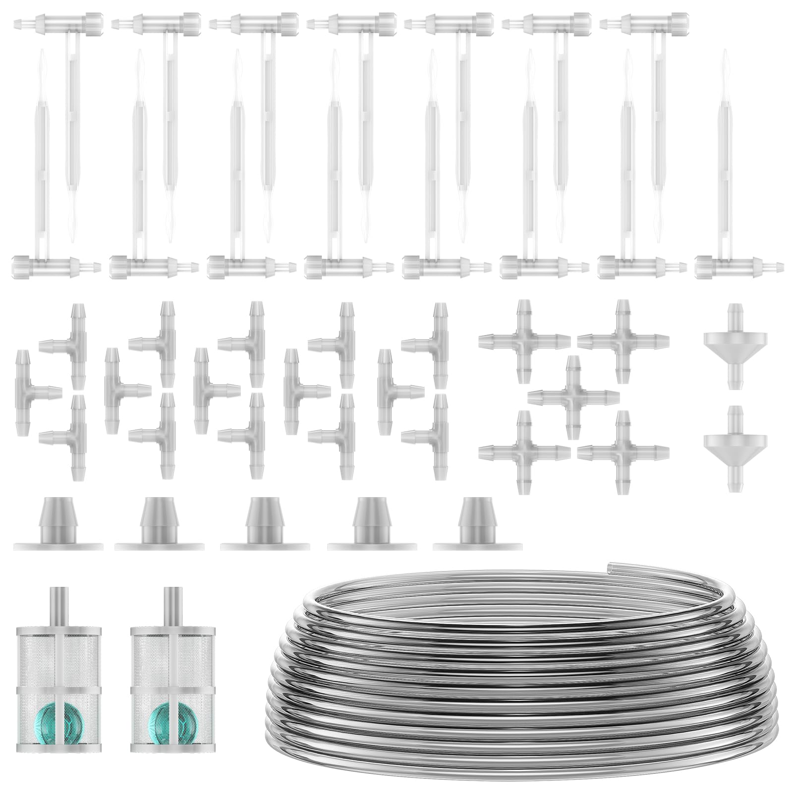 Drip Irrigation System Accessories – 32.81ft 1/4 Inch Tubing Hose & Adjustable Nozzle Emitters, Automatic Plant Waterer Replacement Kit for 15 Indoor Potted Plants