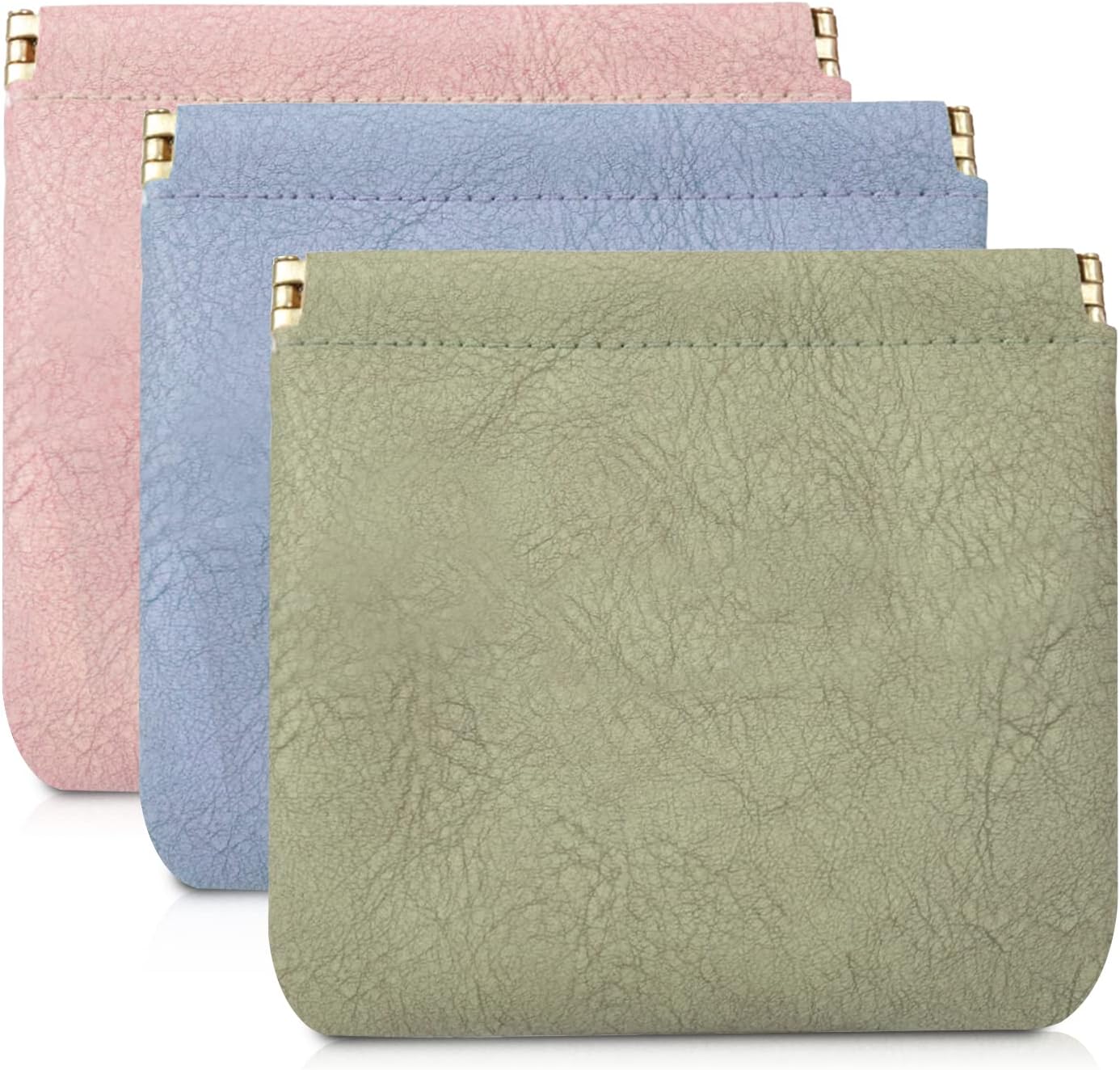 Pocket Cosmetic Bag, 3PCS Mini Makeup Bag Small Lipstick Storage Bag PU Leather Waterproof Self-Closing Small Makeup Pouch Purse Jewelry Pouch, for Cosmetics Headphones Jewelry (Green, Blue, Pink)