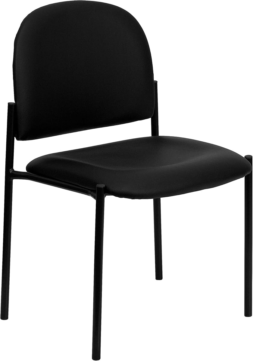Flash Furniture Tania Comfort Vinyl Upholstered Stackable Side Reception Chair with Padded Seat, Modern Stackable Chair for Living Room/Office, Black | Contoured Cushions, Powder Coated Frame, Cross Braced Seat, Durable Construction, Commercial Use