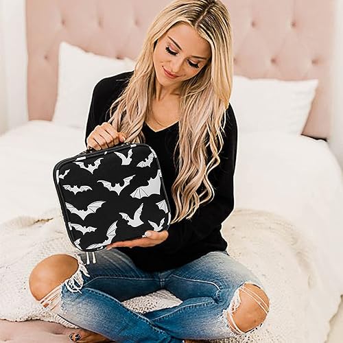 Miniatura 6 de 9CH Organizador de bolsas de maquillaje góticas, estuche de viaje grande con divisores ajustables para mujer, Bates góticos-1, Bolsa de maquillaje