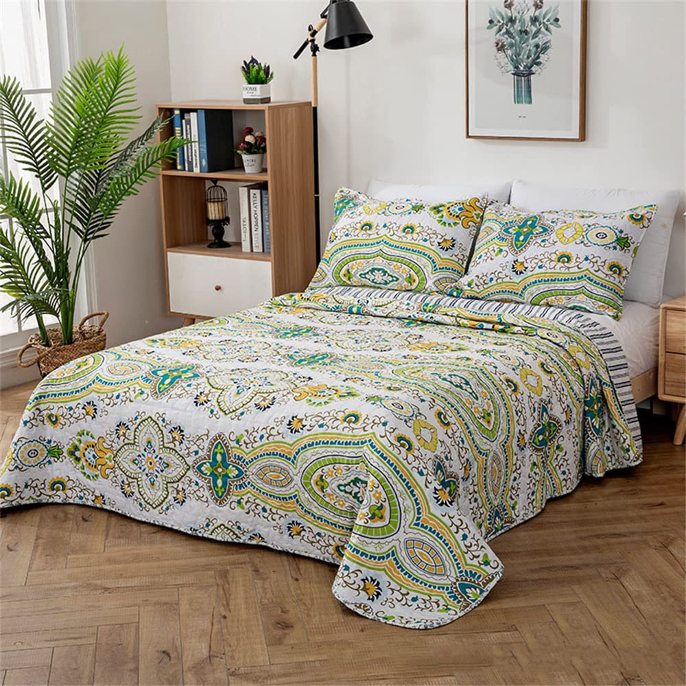 Odot Trapuntino Copriletto Matrimoniale Primaverile-Estivo, Trapuntato Copriletto Mezza Stagione con 2 Federe per Letto Singolo, Matrimoniale e Letto Una Piazza e Mezza (220x240cm,Verde Boho)
